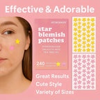 Star-Shaped Hydrogel Acne Patches — 240 Pink & Yellow Pimple Stickers, All Skin Types