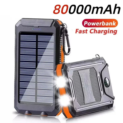 Solar Power Bank 80000mAh Portable Power Bank External Battery Fast Charging Strong Light LDE Light for All Smartphones