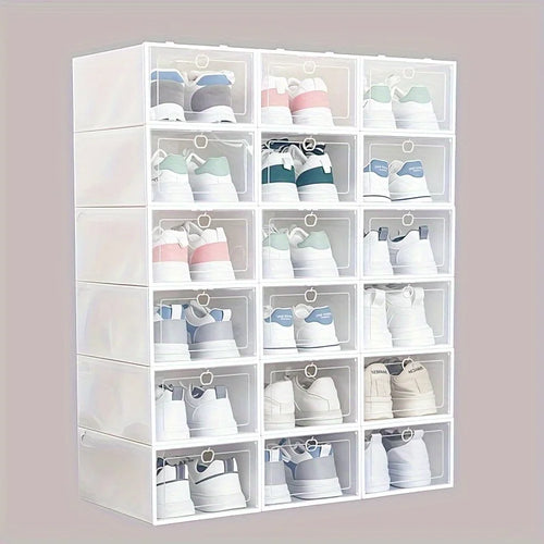 Foldable Transparent Shoe Storage Organizer, Stackable Shoe Box for Wardrobe & Entryway, Minimalist Home Storage