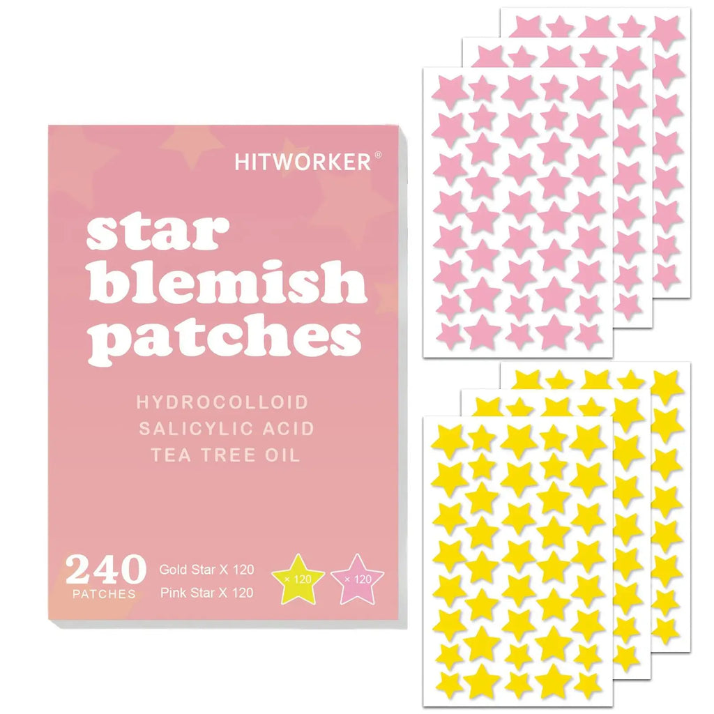 Star-Shaped Hydrogel Acne Patches — 240 Pink & Yellow Pimple Stickers, All Skin Types