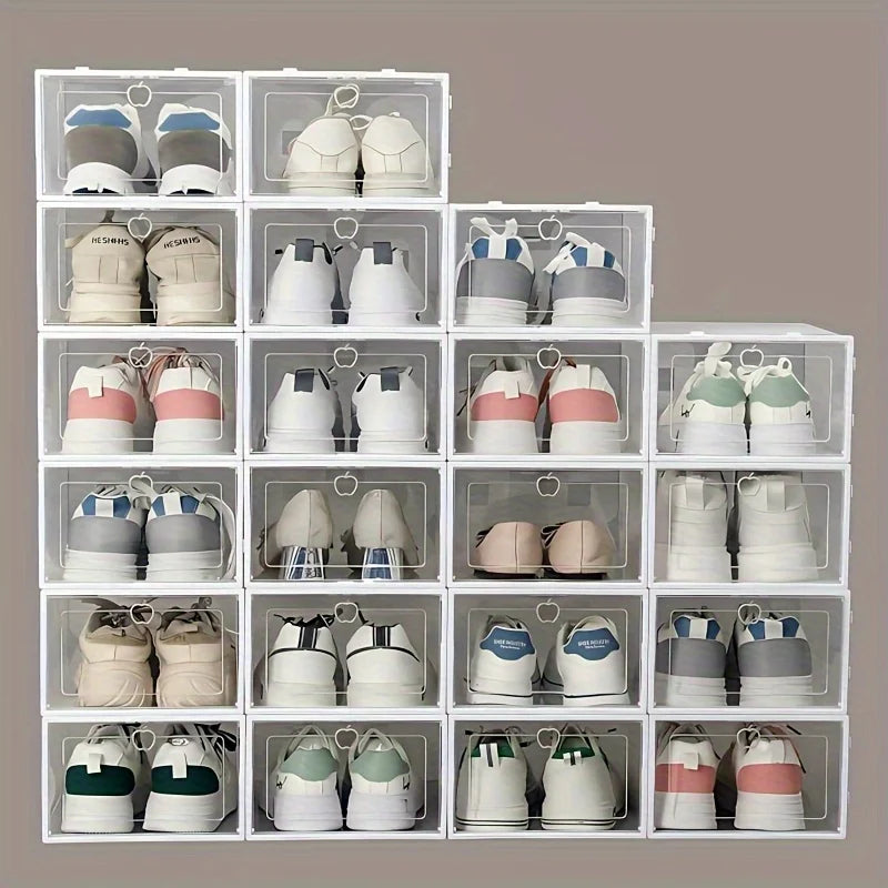 Foldable Transparent Shoe Storage Organizer, Stackable Shoe Box for Wardrobe & Entryway, Minimalist Home Storage
