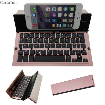Portable Wireless Bluetooth Foldable Keyboard Mini Trifold Keyboard Aluminum Arabic English Layout for Mobile Phone Teclado