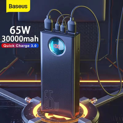 Baseus Power Bank 30000mAh 65W PD3.0 Quick Charging 3.0 FCP SCP Portable External for iPhone 16 15 14 Laptop Tablet Power bank
