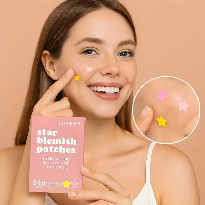 Star-Shaped Hydrogel Acne Patches — 240 Pink & Yellow Pimple Stickers, All Skin Types