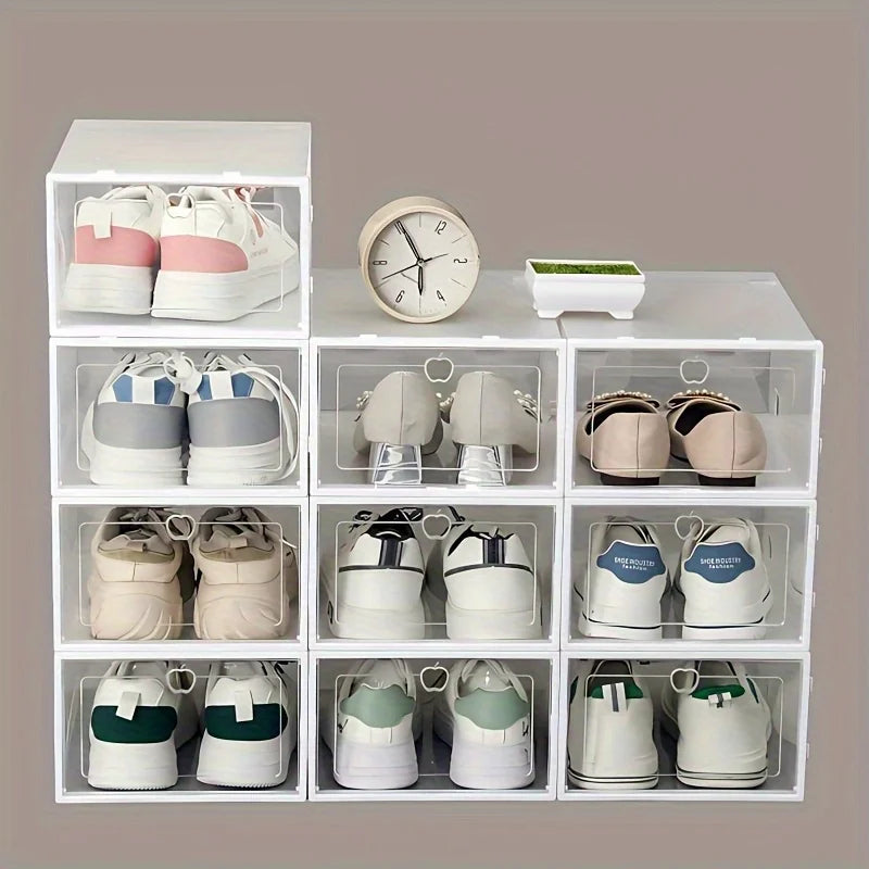 Foldable Transparent Shoe Storage Organizer, Stackable Shoe Box for Wardrobe & Entryway, Minimalist Home Storage